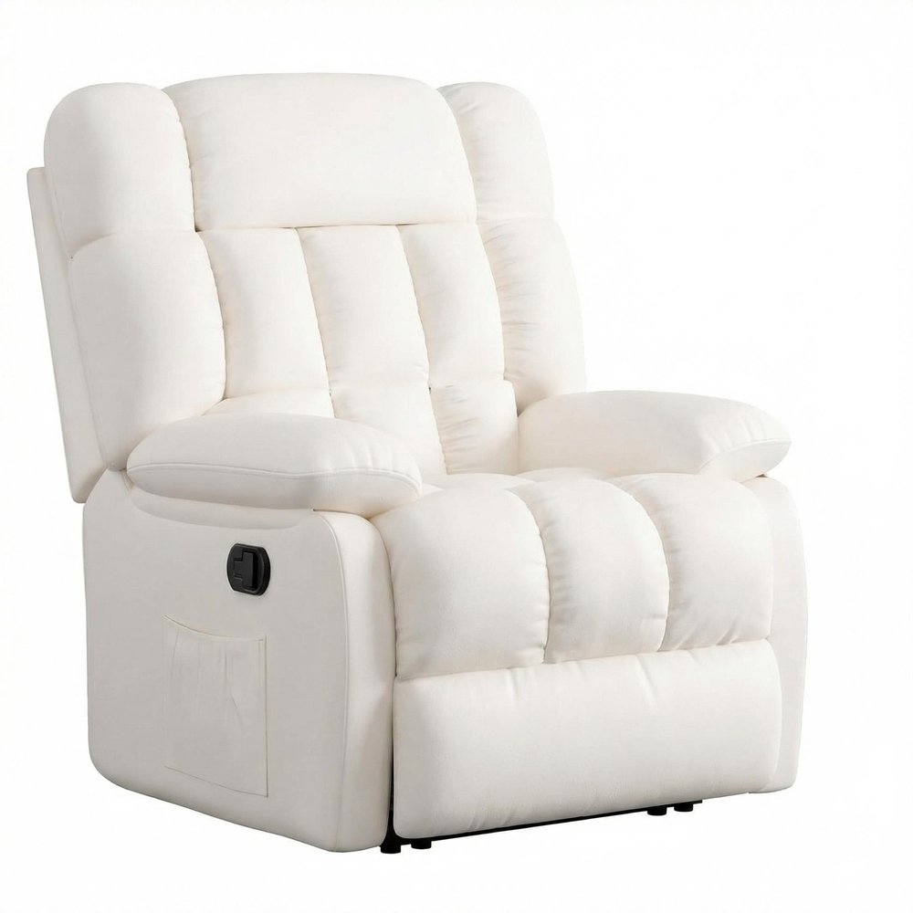 39" White Faux Leather Manual Recliner