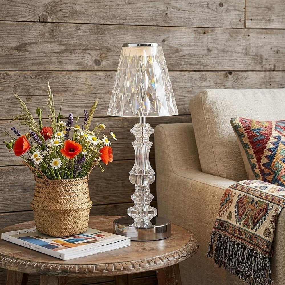 13" Silver Novelty USB Table Lamp With Empire Shade
