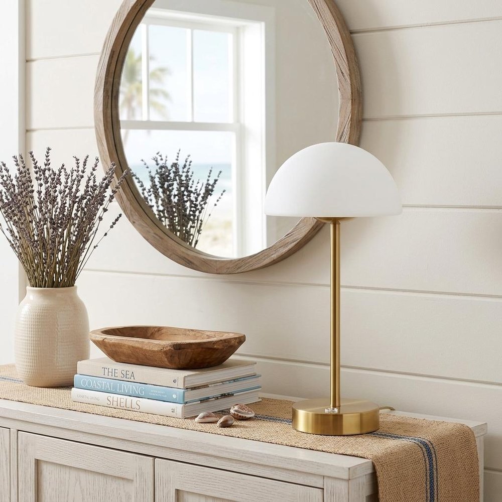 13" Gold USB Table Lamp With Dome Shade