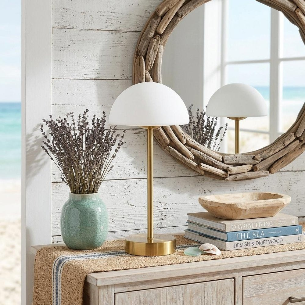 13" Gold USB Table Lamp With Dome Shade