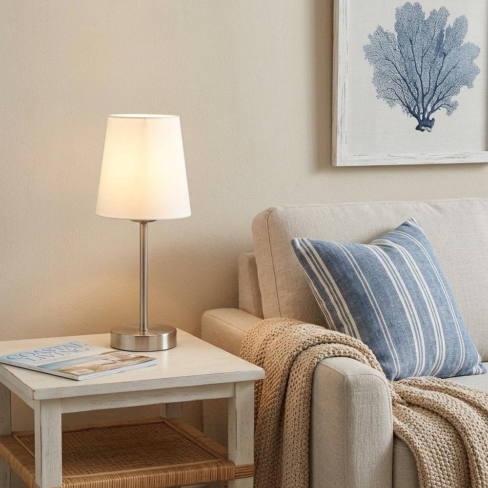 13" Nickel USB Table Lamp With Empire Shade