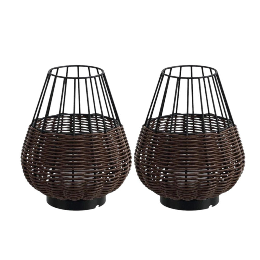 Set of Two 10" Black Round USB Table Lamps With Globe Shades