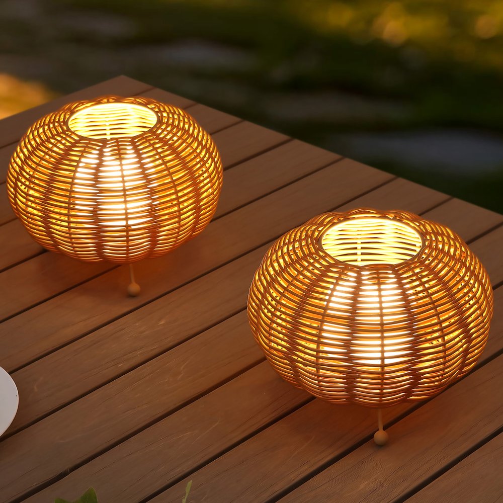 Set of Two 6" Brown Lantern USB Table Lamps With Globe Shades
