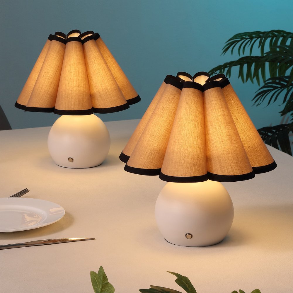 Set of Two 11" Clear Novelty Table Lamps With Empire Shades