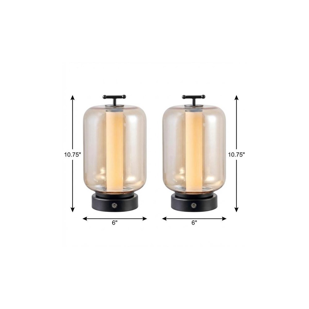 Set of Two 11" Black Lantern USB Table Lamps