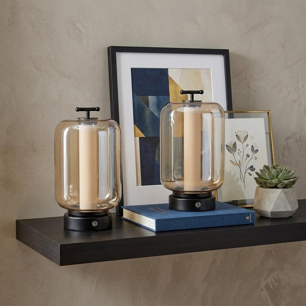 Set of Two 11" Black Lantern USB Table Lamps