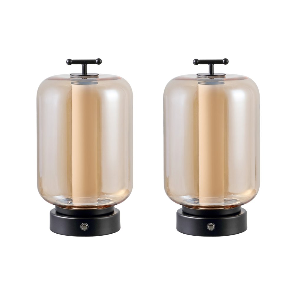 Set of Two 11" Black Lantern USB Table Lamps
