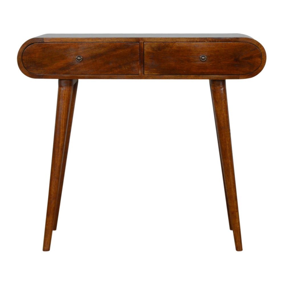 35" Chestnut Solid Wood Console Table With Two Drawers