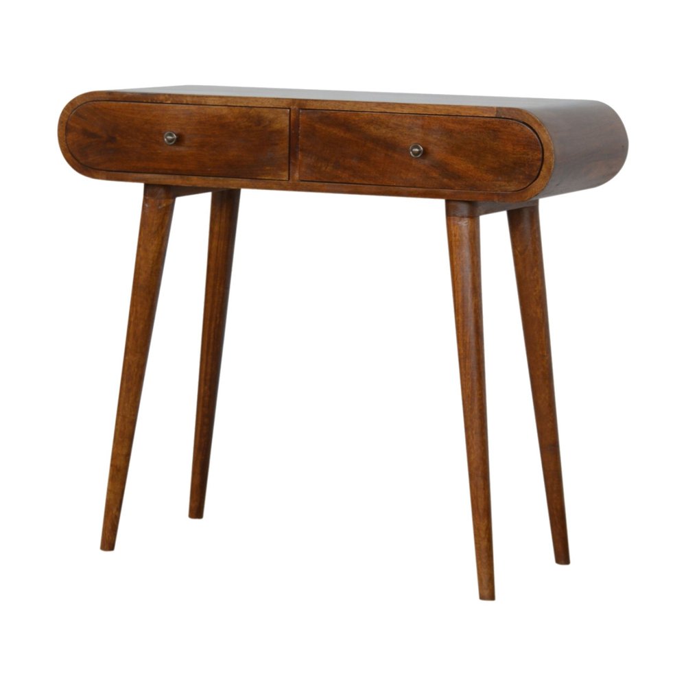 35" Chestnut Solid Wood Console Table With Two Drawers