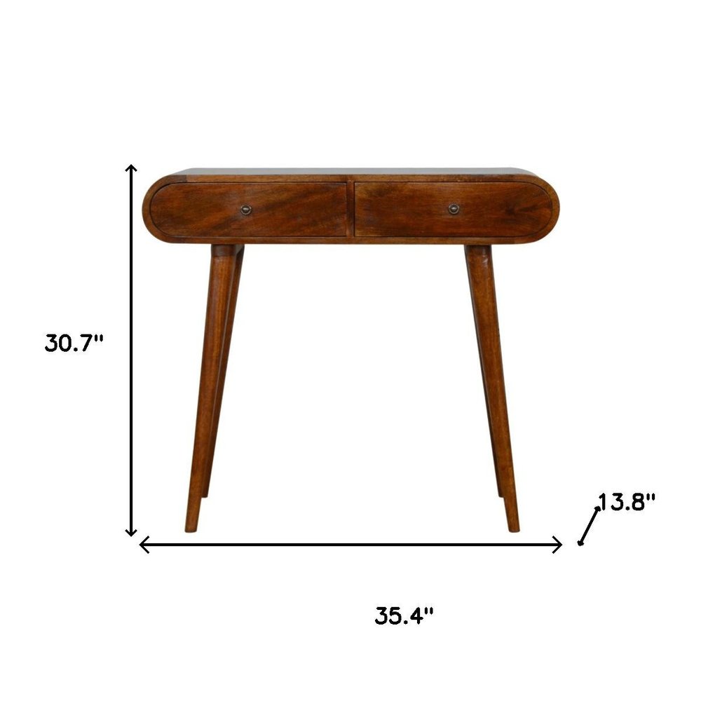35" Chestnut Solid Wood Console Table With Two Drawers
