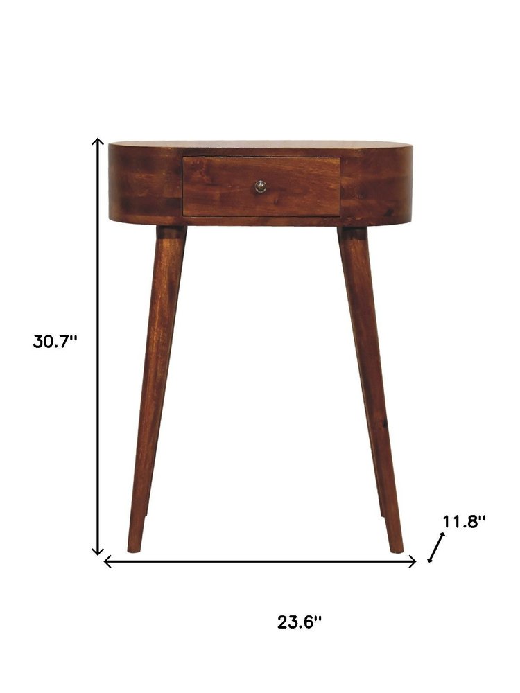 24" Chestnut Solid Wood Oval Console Table With Drawer