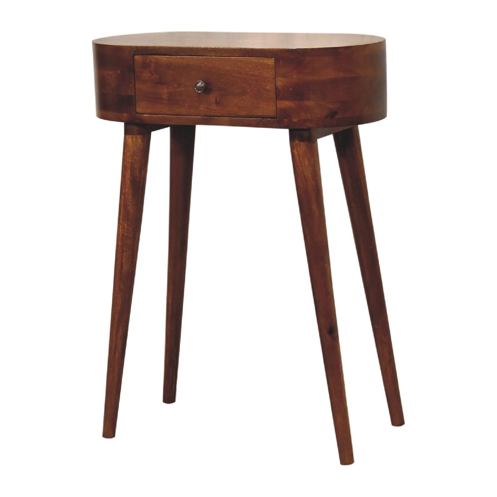 24" Chestnut Solid Wood Oval Console Table With Drawer