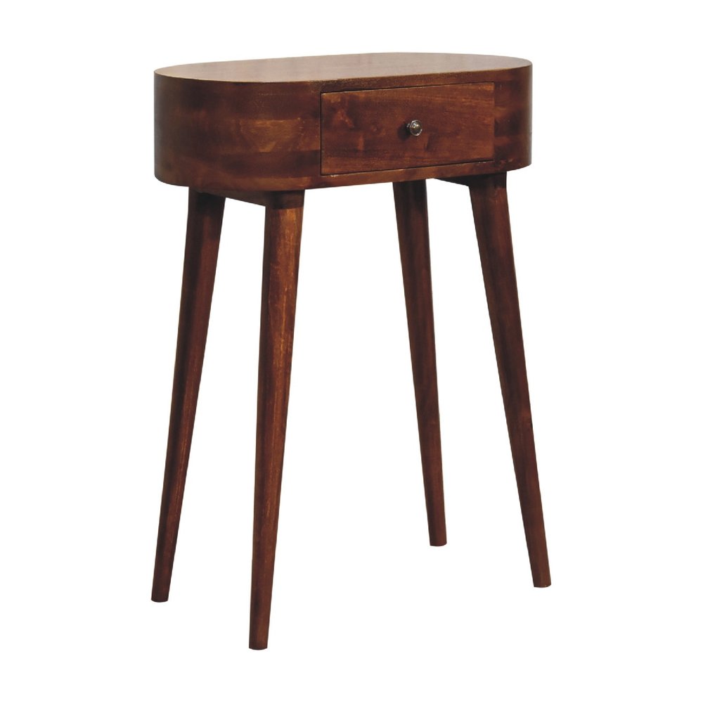 24" Chestnut Solid Wood Oval Console Table With Drawer
