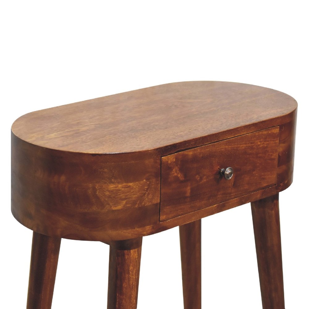 24" Chestnut Solid Wood Oval Console Table With Drawer