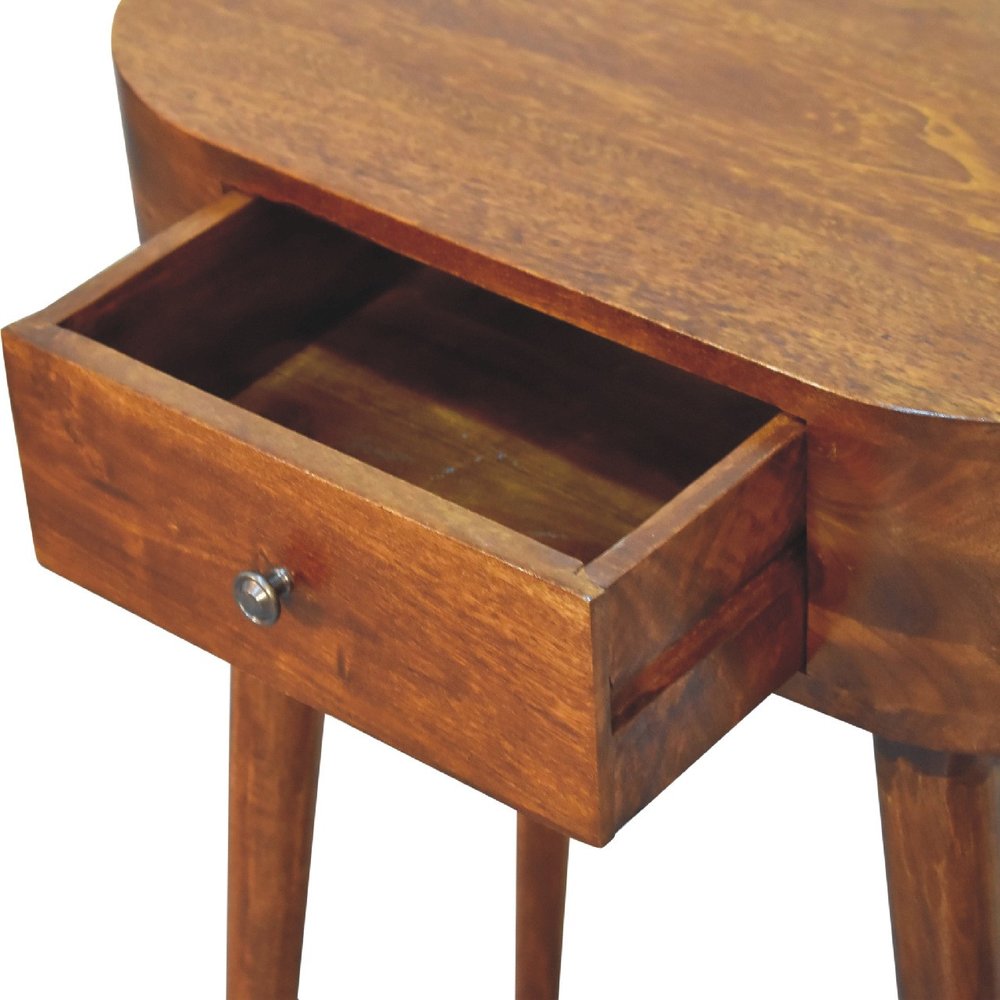 24" Chestnut Solid Wood Oval Console Table With Drawer