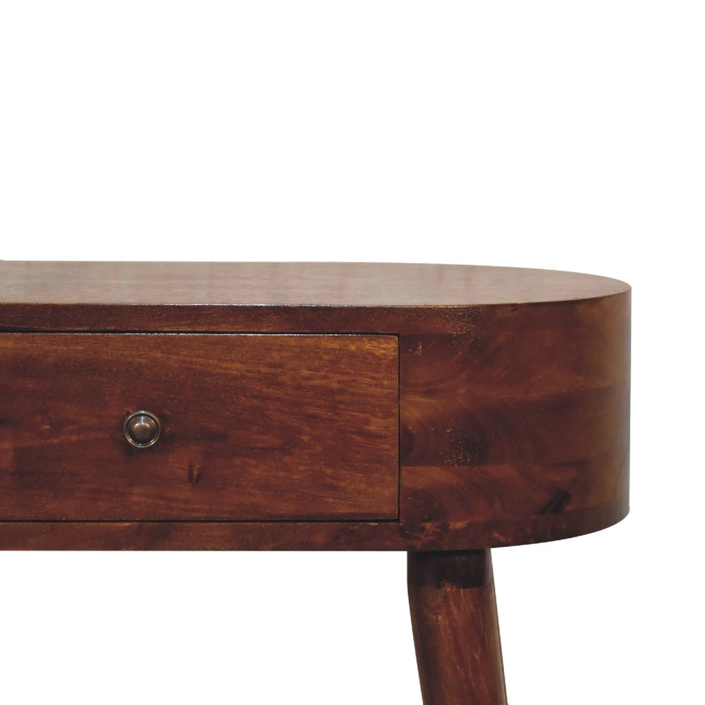 24" Chestnut Solid Wood Oval Console Table With Drawer