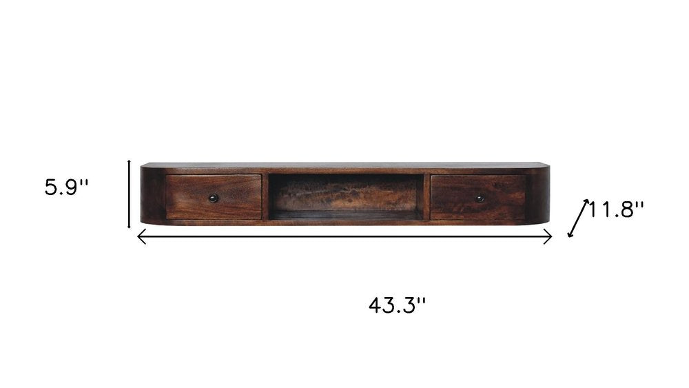 43" Chestnut Solid Wood Floating Console Table With Shelf And Two Drawers