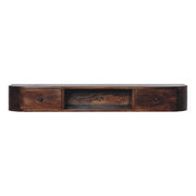 43" Chestnut Solid Wood Floating Console Table With Shelf And Two Drawers