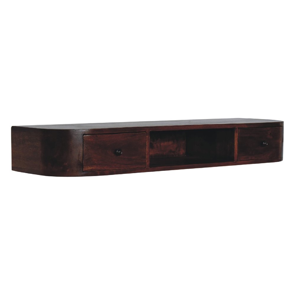 43" Chestnut Solid Wood Floating Console Table With Shelf And Two Drawers