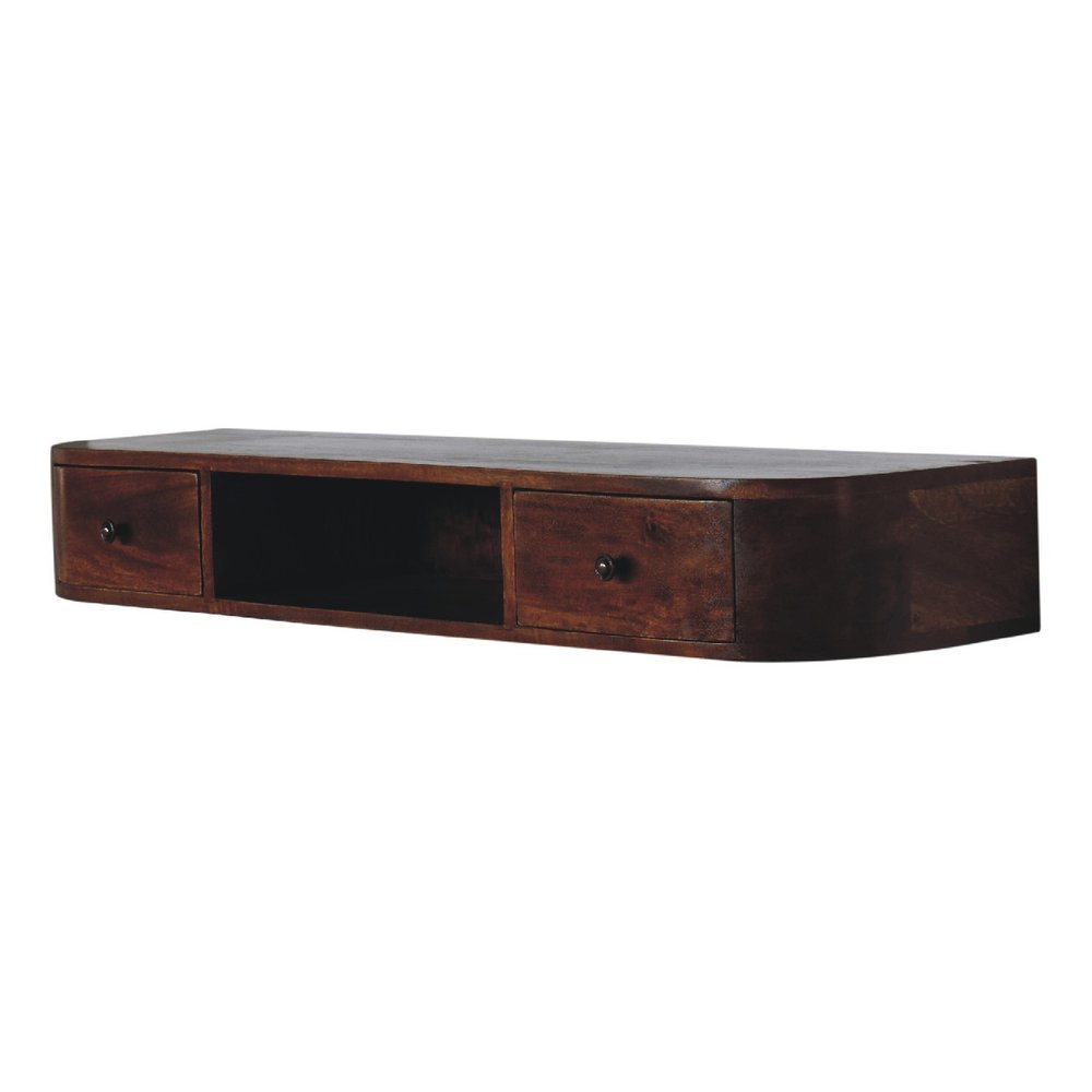 43" Chestnut Solid Wood Floating Console Table With Shelf And Two Drawers