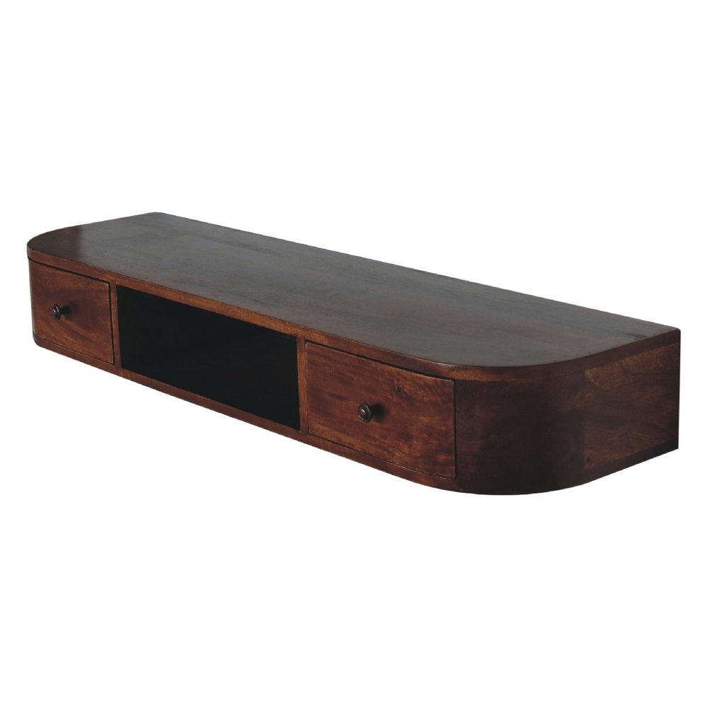 43" Chestnut Solid Wood Floating Console Table With Shelf And Two Drawers