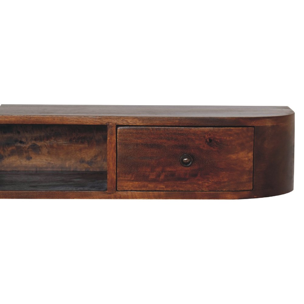 43" Chestnut Solid Wood Floating Console Table With Shelf And Two Drawers