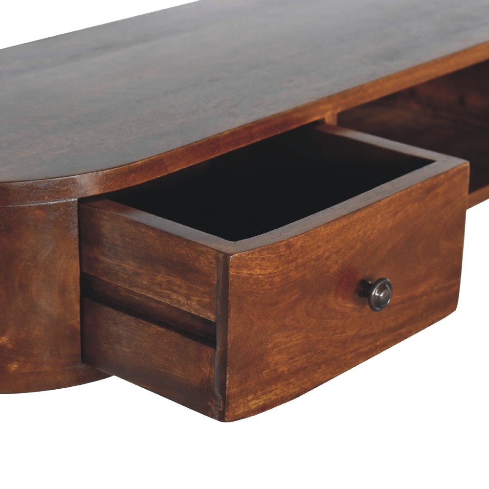 43" Chestnut Solid Wood Floating Console Table With Shelf And Two Drawers