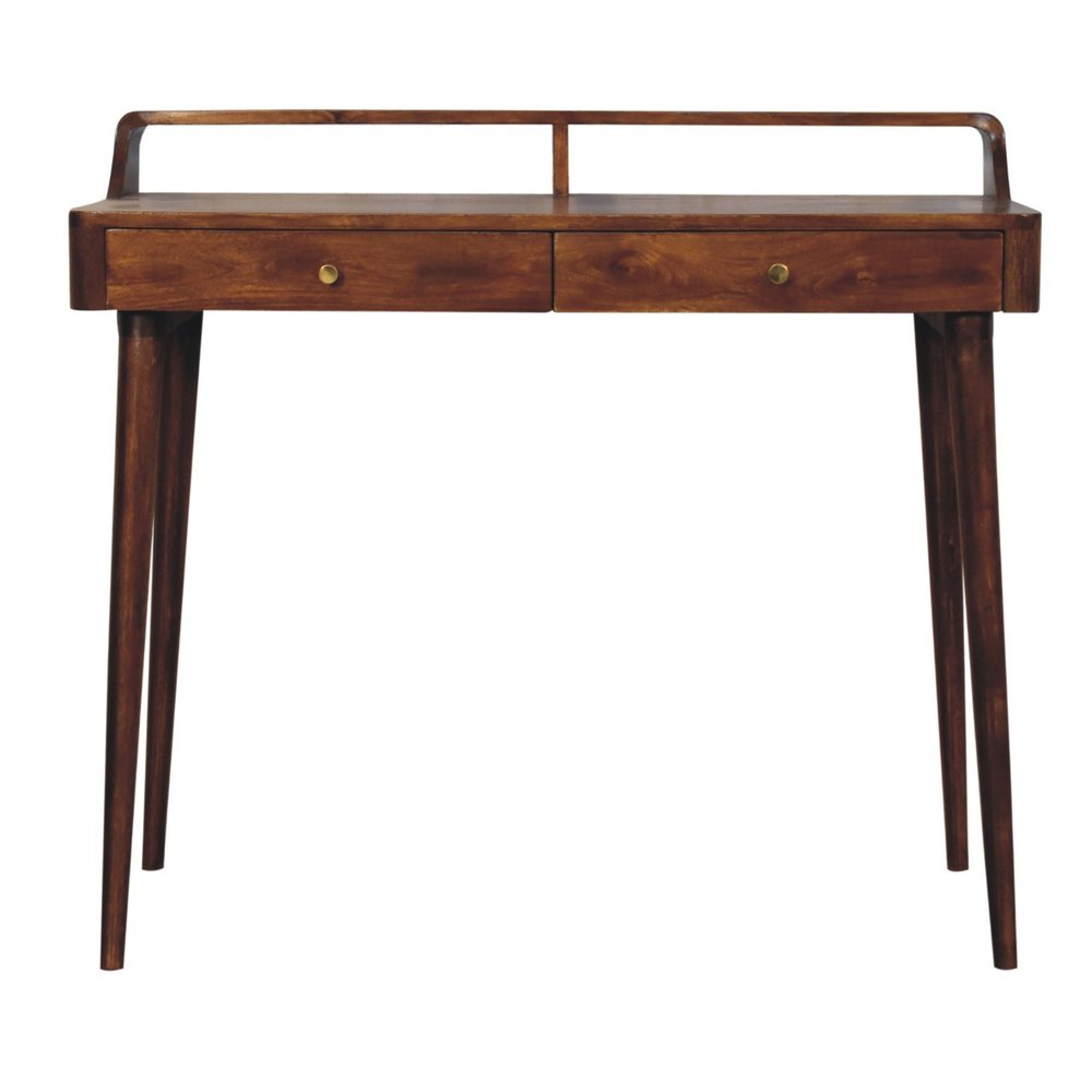 39" Chestnut Solid Wood Console Table With Shelf And Two Drawers