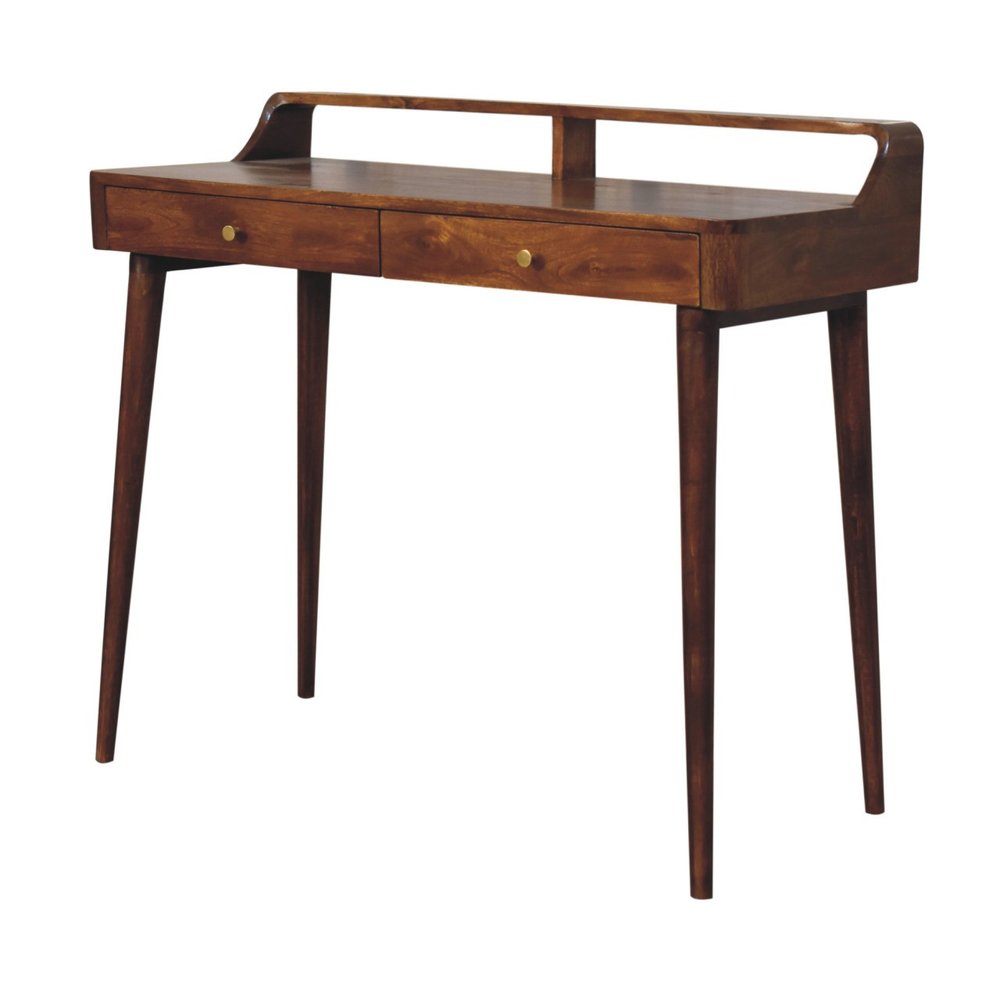 39" Chestnut Solid Wood Console Table With Shelf And Two Drawers