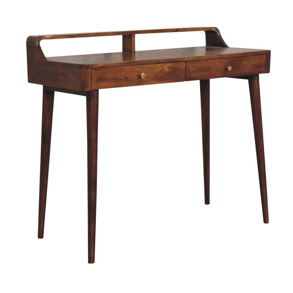 39" Chestnut Solid Wood Console Table With Shelf And Two Drawers