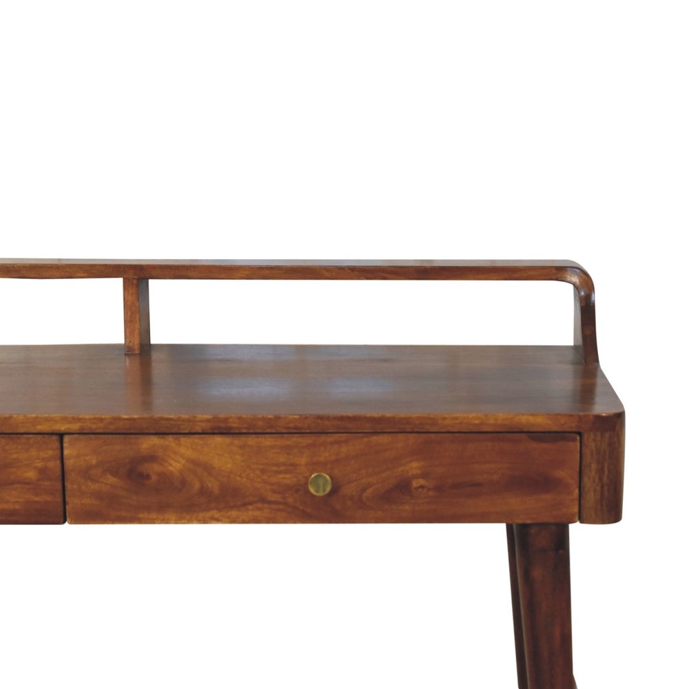 39" Chestnut Solid Wood Console Table With Shelf And Two Drawers