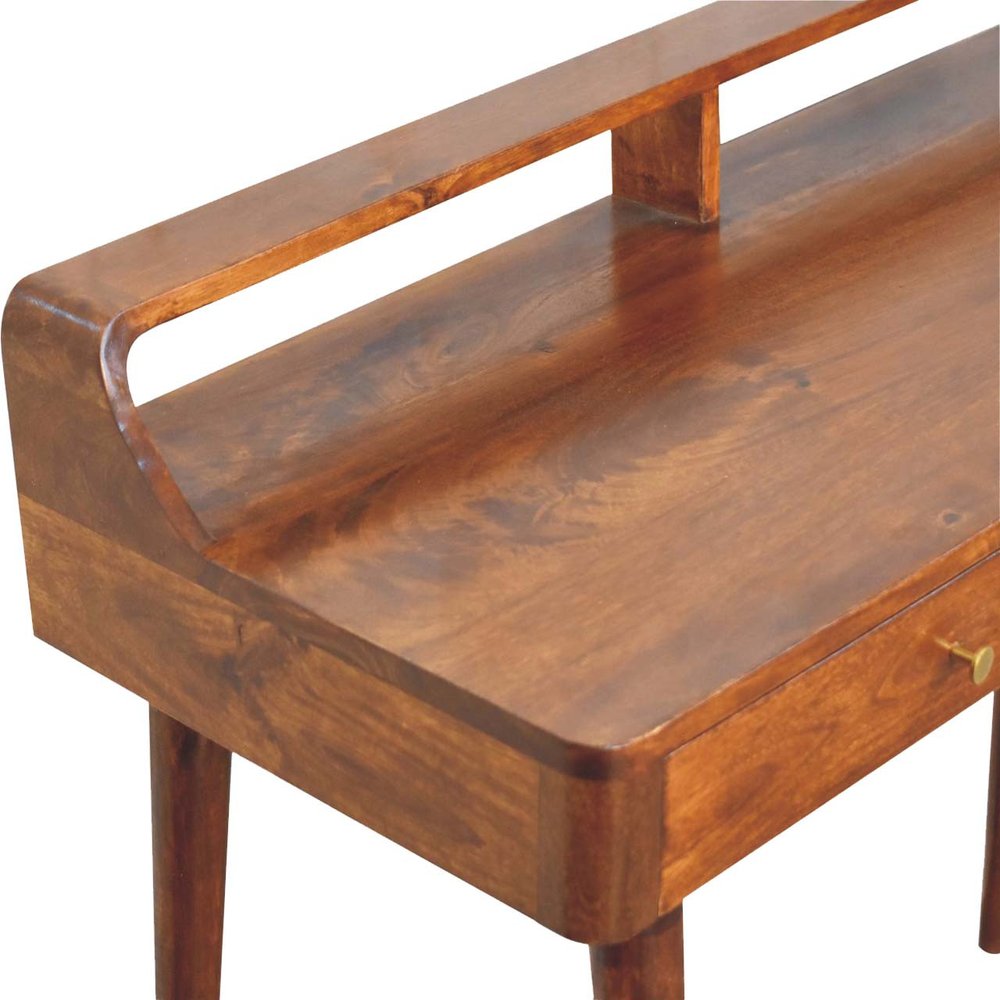 39" Chestnut Solid Wood Console Table With Shelf And Two Drawers