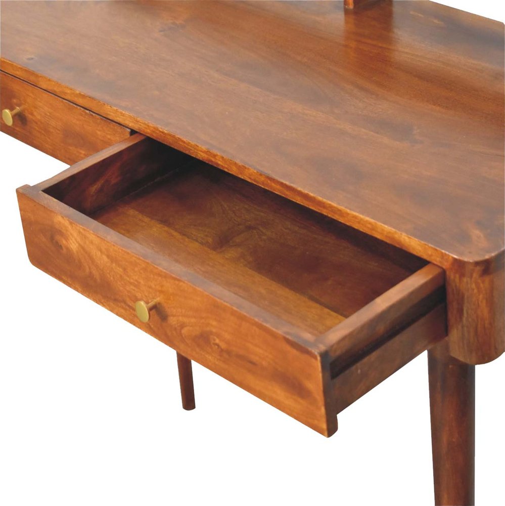 39" Chestnut Solid Wood Console Table With Shelf And Two Drawers