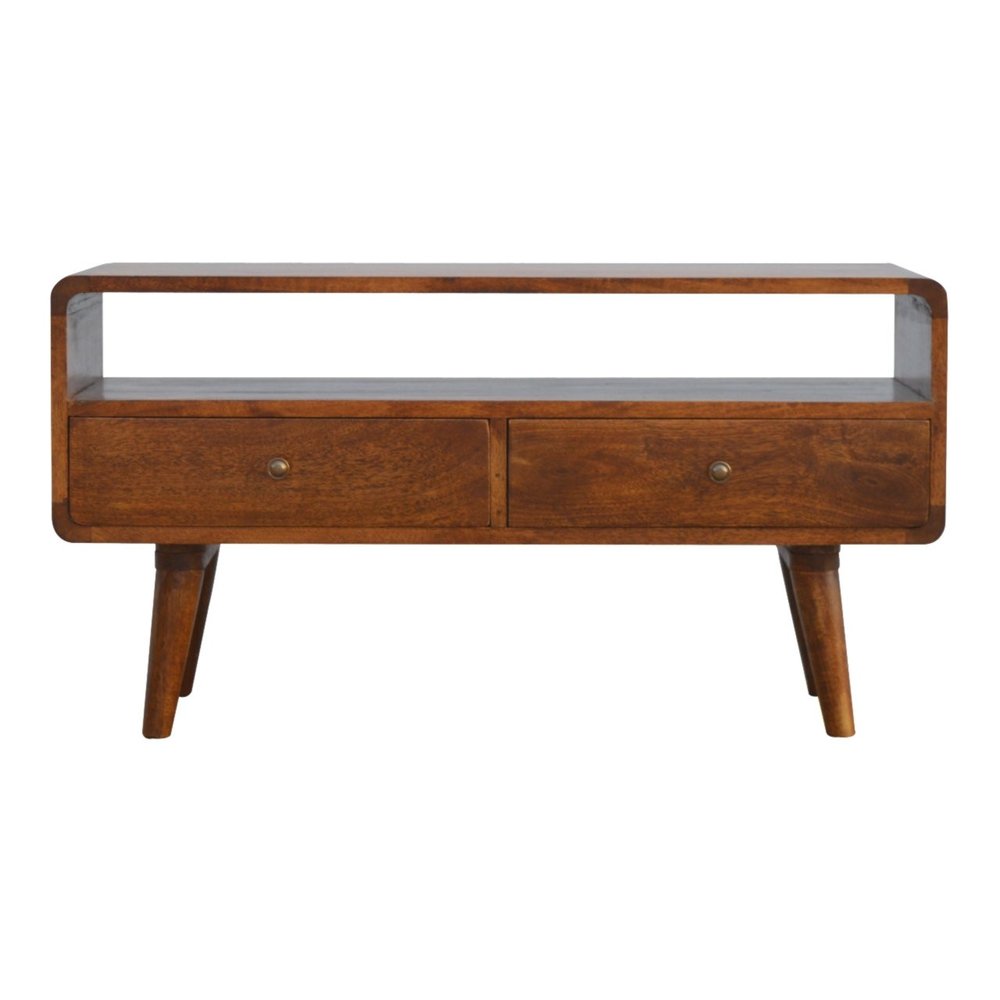 35" Chestnut Solid Wood Enclosed and Open Storage TV Stand