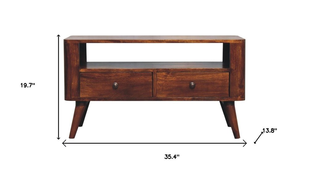35" Brown Solid Wood Enclosed and Open Storage TV Stand