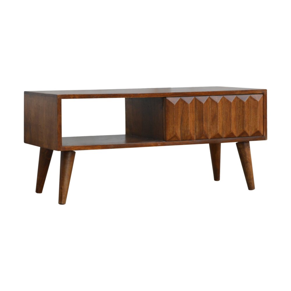 35" Brown Solid Wood Enclosed and Open Storage TV Stand