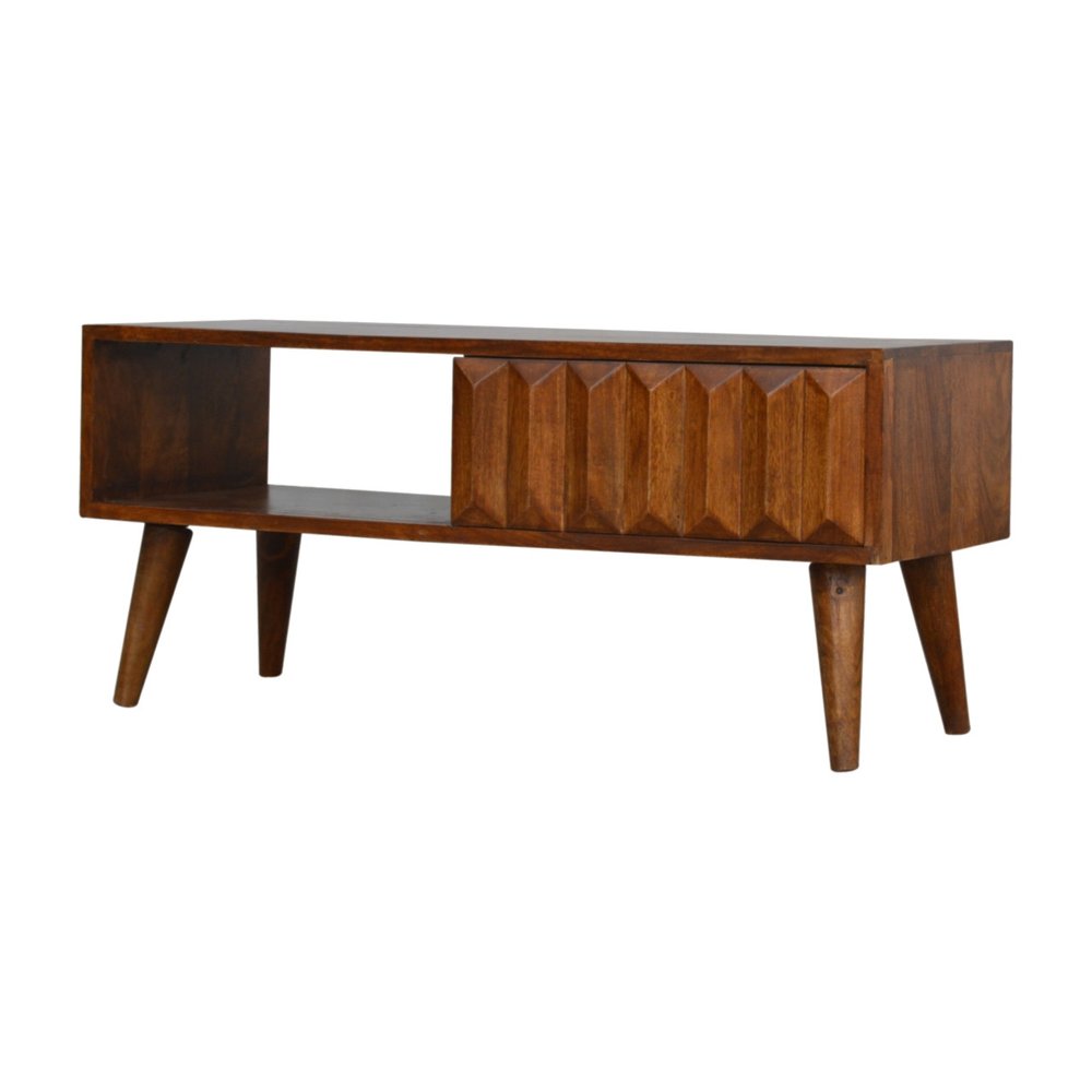 35" Brown Solid Wood Enclosed and Open Storage TV Stand