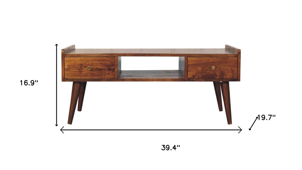 39" Brown Solid Wood Enclosed and Open Storage TV Stand