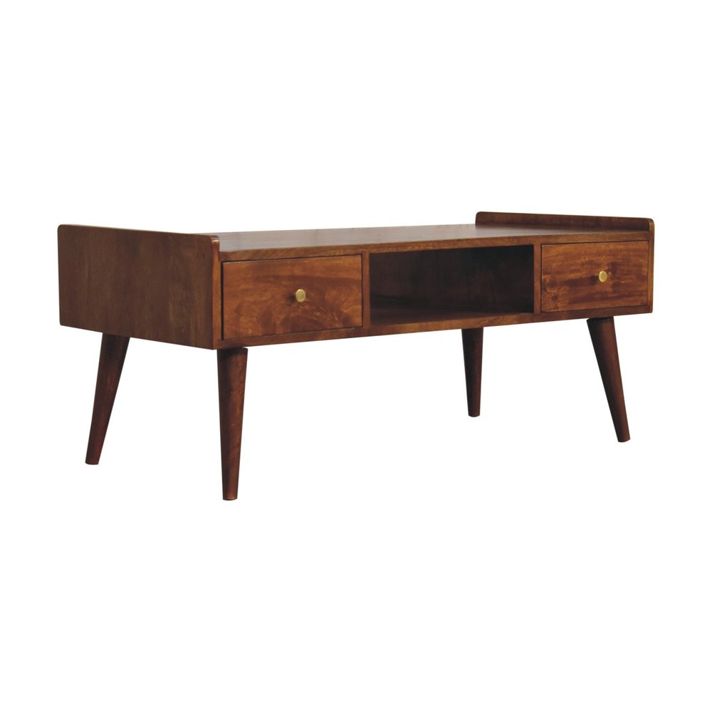 39" Brown Solid Wood Enclosed and Open Storage TV Stand