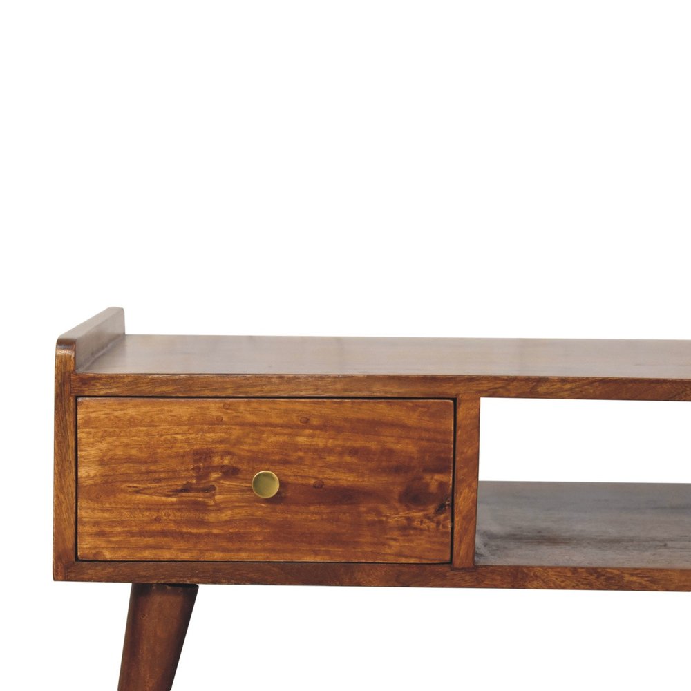 39" Brown Solid Wood Enclosed and Open Storage TV Stand