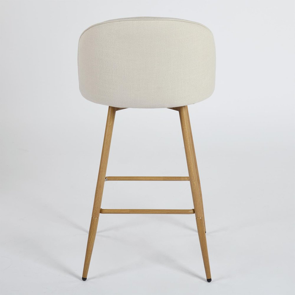 Set of Two 27" Beige and Oak Fabric and Metal Counter Height Swivel Bar Chairs