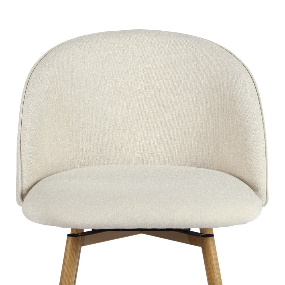Set of Two 27" Beige and Oak Fabric and Metal Counter Height Swivel Bar Chairs