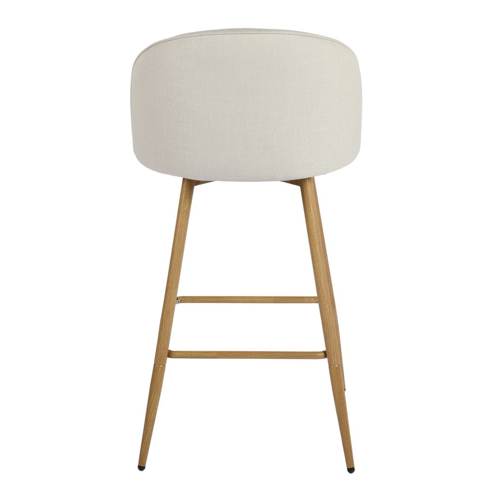 Set of Two 27" Beige and Oak Fabric and Metal Counter Height Swivel Bar Chairs