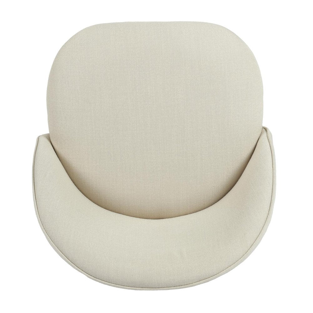Set of Two 27" Beige and Oak Fabric and Metal Counter Height Swivel Bar Chairs