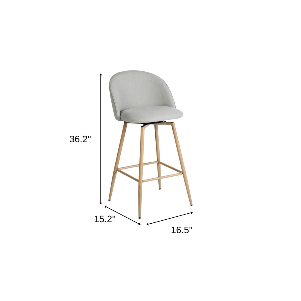 Set of Two 27" Gray and Oak Fabric and Metal Low Back Counter Height Swivel Bar Chairs