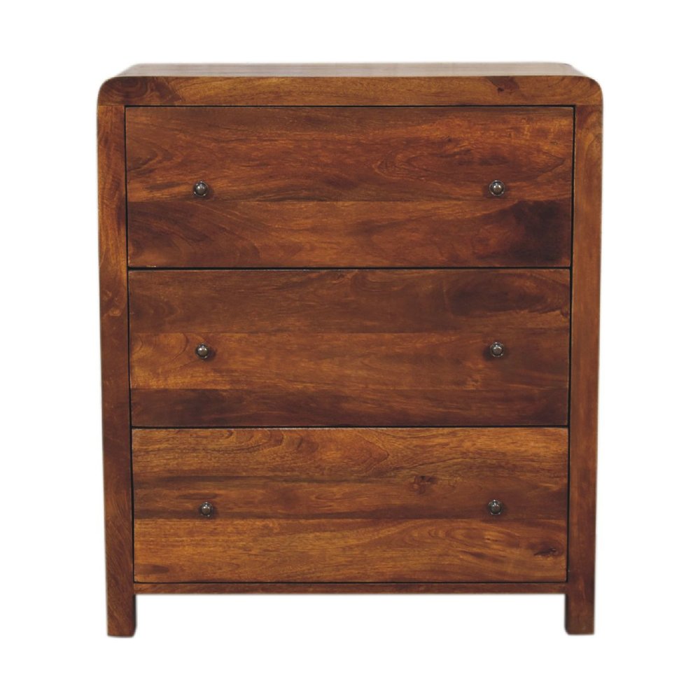 28" Brown Solid Wood Three Drawer Sideboard
