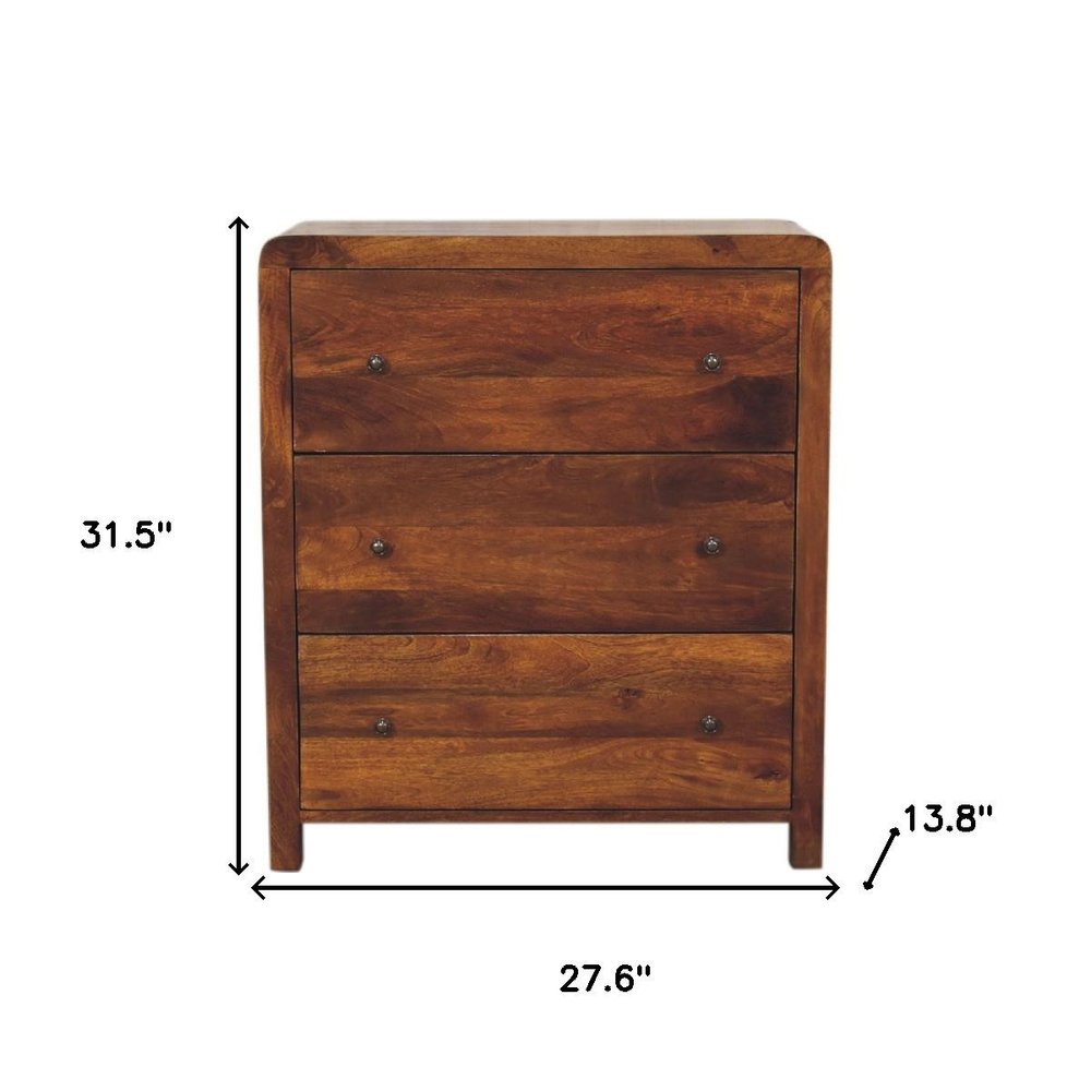 28" Brown Solid Wood Three Drawer Sideboard