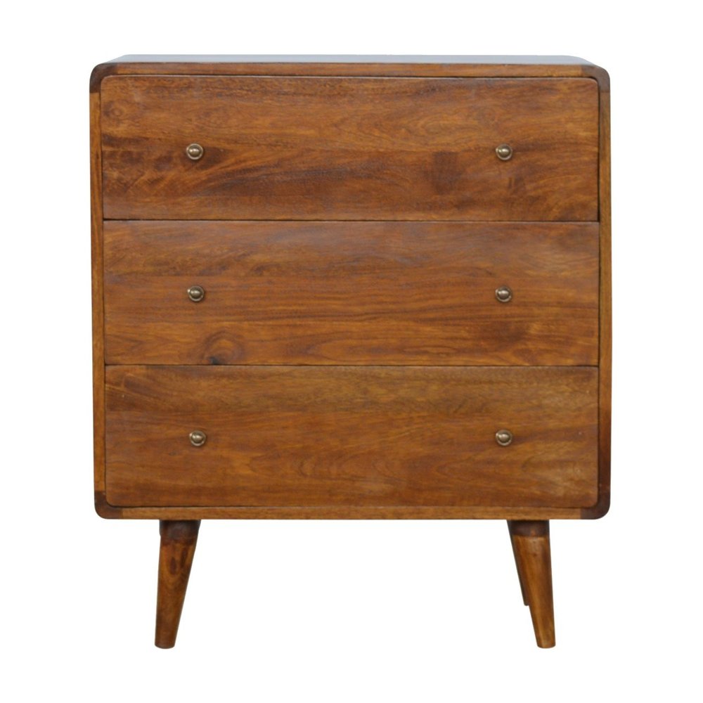 28" Brown Solid Wood Three Drawer Sideboard