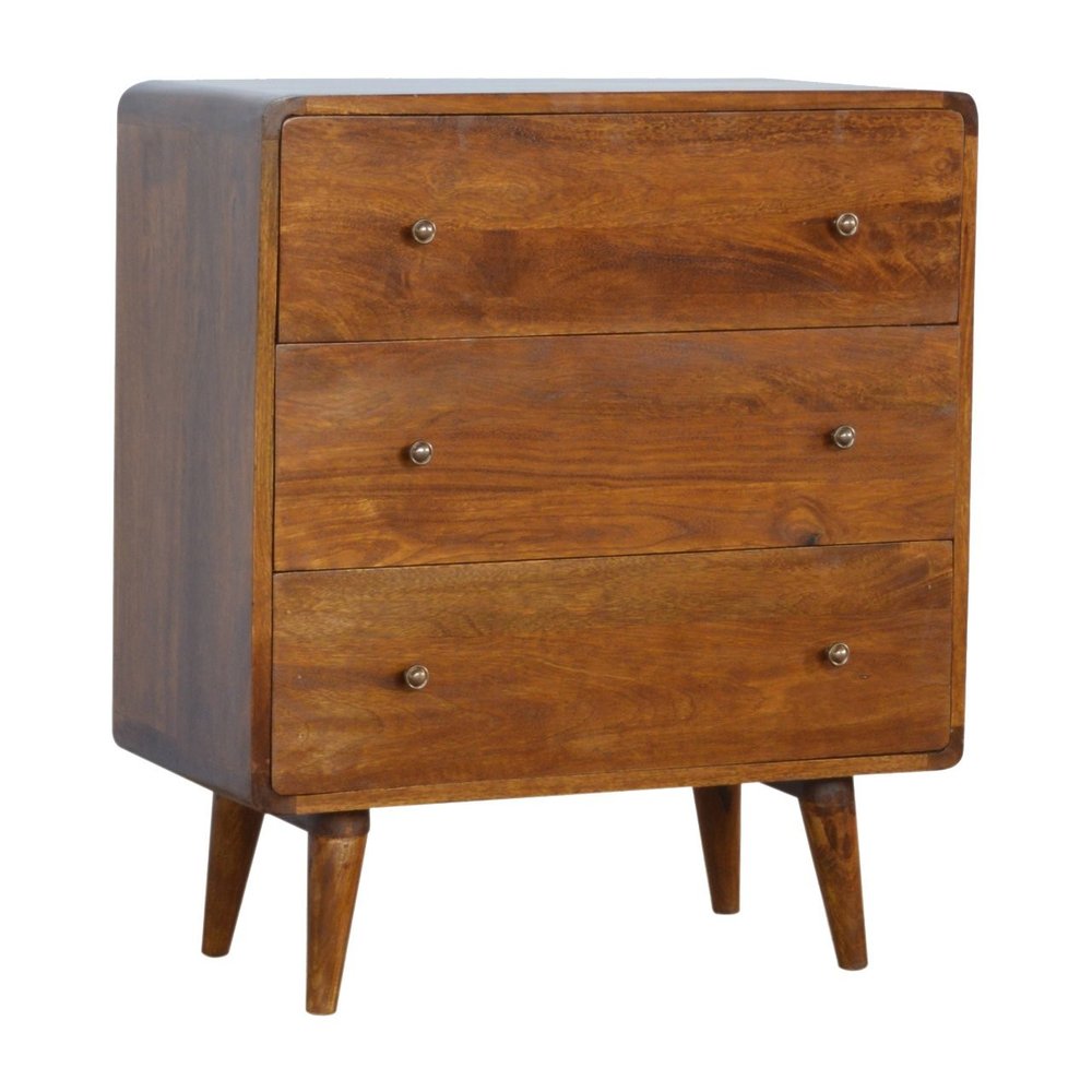 28" Brown Solid Wood Three Drawer Sideboard