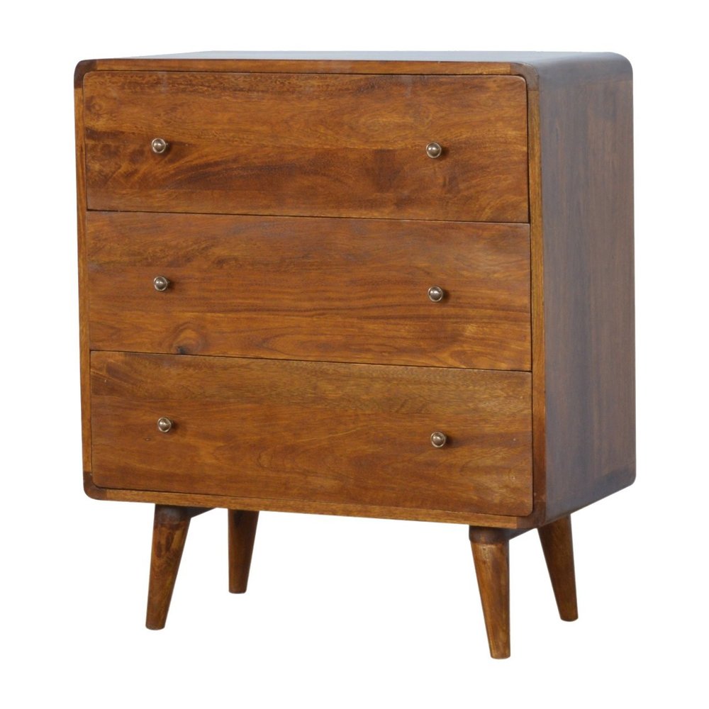28" Brown Solid Wood Three Drawer Sideboard